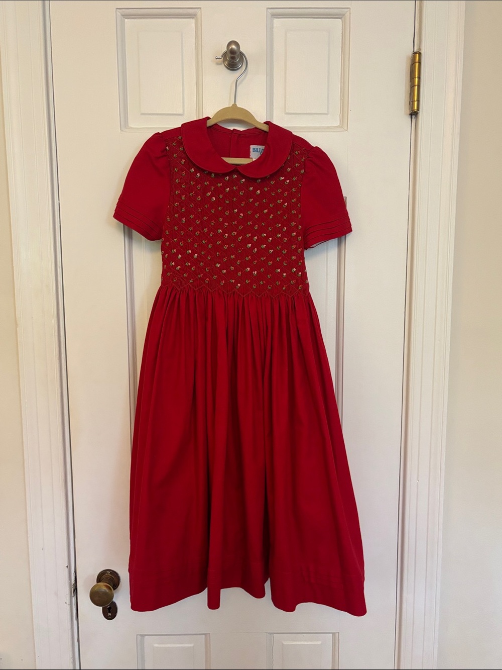 Classic Red Smocked Peter Pan Collar Dress for Girls size 6x